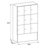 Dřevěná odkládací skříňka s úložnými boxy, 9 boxů, 1700 x 900 x 420 mm, cylindrický zámek, wenge