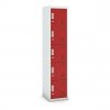 Šatní skříňka s úložnými boxy, pětidveřová, cylindrický zámek, 1800 x 380 x 450 mm, šedá/červená
