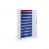 Skříň s plastovými boxy 1800 x 920 x 400 mm, 8xA/54xB, šedá/modré dveře