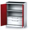 policova dilenska skrin 2 dverova mechanic 1 police 2 zasuvky 920 x 500 x 1170 mm cervene dvere 17031
