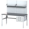 nastavitelny dilensky stul mechanic ii s perfopanelem a policemi 3 zasuvkovy box na naradi 1600x700x745 985 mm seda seda 17993