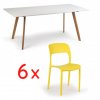 Jídelní stůl 180x90 + 6x plastová židle REFRESCO žlutá