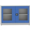 Svařovaná policová skříň s prosklenými dveřmi, 800 x 1200 x 600 mm, šedá/modrá