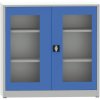 Svařovaná policová skříň s prosklenými dveřmi, 1150 x 1200 x 600 mm, šedá/modrá