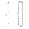 Šatní skříňka s úložnými boxy, 4 boxy, 1850 x 300 x 500 mm, cylindrický zámek, laminované dveře, bílá