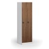 Zúžená kovová šatní skříňka, 2 oddíly, 1850 x 500 x 500 mm, RFID zámek, laminované dveře, ořech