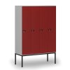 drevena satni skrinka s podnozi 4 oddily 1871 x 1200 x 500 mm mechanicky kodovy zamek seda cervena 76809