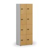 Dřevěná šatní skříňka s úložnými boxy, 8 boxů, mechanický kódový zámek, šedá/buk