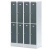 kovova satni skrinka s uloznymi boxy na soklu 4 boxy 1920 x 600 x 500 mm cylindricky zamek tmave sede dvere 126253