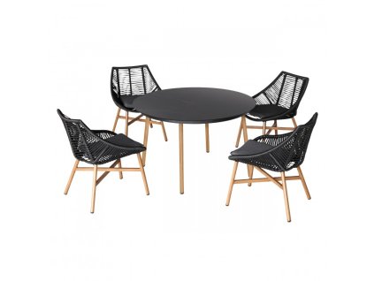 Okrúhly jedálenský set HOLAND s polyratanovými stoličkami pre 4 osoby