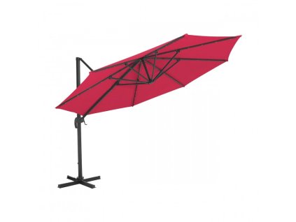 Záhradný červený slnečník KAZUAR s LED osvetlením a bočnou konštrukciou
