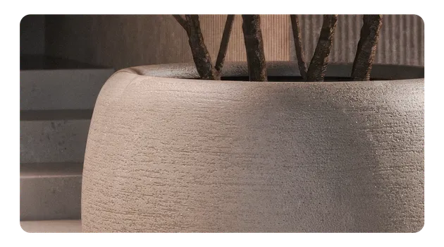 Detail Stonecore květináčů – jemná textura a zaoblené hrany