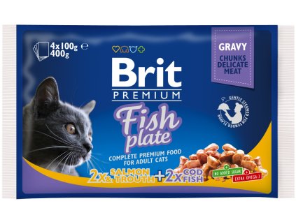 Kapsička Brit Cat Premium Pouches rybie variácie 4x 100 g