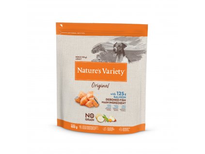 21597 nature s variety original no grain mini adult dog s lososom 600 g