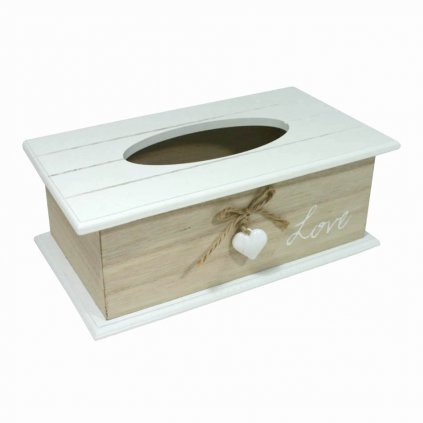 Box na kapesníky Love se srdíčkem, dřevěný