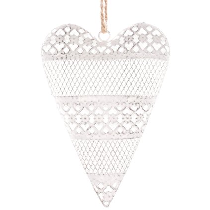 Srdce kovové, barva antik bílá, 13x18 cm