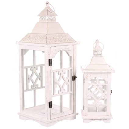 Lucerna dřevěná, barva antik bílá, sada 2 kusy