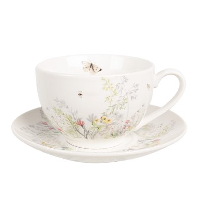 Porcelánový šálek s podšálkem s lučními květy Wildflower Fields, 250 ml