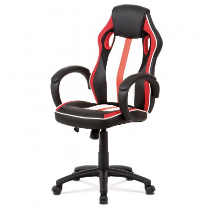 Kancelářská židle, červená-černá-bílá ekokůže+MESH, houpací mech.