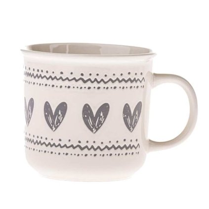 Keramický hrnek se srdci bílý se šedou 450 ml