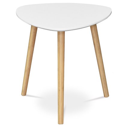 Stůl konferenční 40x40x40 cm, MDF bílá deska, nohy bambus přírodní odstín