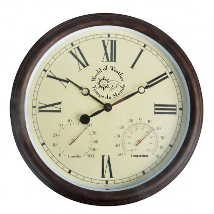 Esschert Design - venkovní hodiny s vlhkoměrem a teploměrem 38 cm