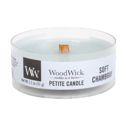 WoodWick - vonná svíčka Petite, Soft Chambray (Čisté prádlo) 31g