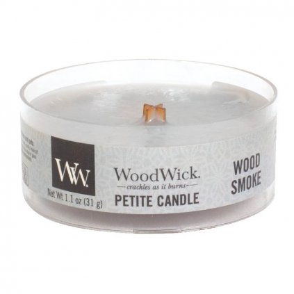 WoodWick - vonná svíčka Petite, Wood Smoke (Kouř a dřevo) 31g