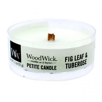 WoodWick - vonná svíčka Petite, Fig Leaf & Tuberose (Fíkové listy & tuberosa) 31g