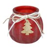 Svícen červený se stromečkem na čajovou nebo votivní svíčku, výška 7 cm