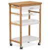 Servírovací stolek / regál, masiv bambus, MDF, bílý matný lak, pojezd