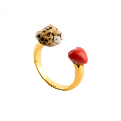 nach leopard head red heart facetoface ring bb204
