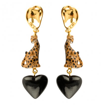 nach leopard black heart pendant earrings j729