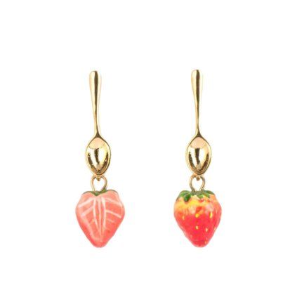 GOLD SPOON WITH STRAWBERRY visací náušnice