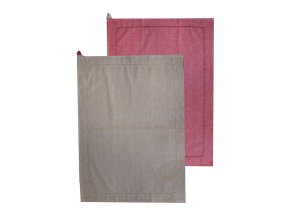 HOME ELEMENTS Utěrka z recyklované bavlny, 2 ks, 50 x 70 cm, béžová a červená