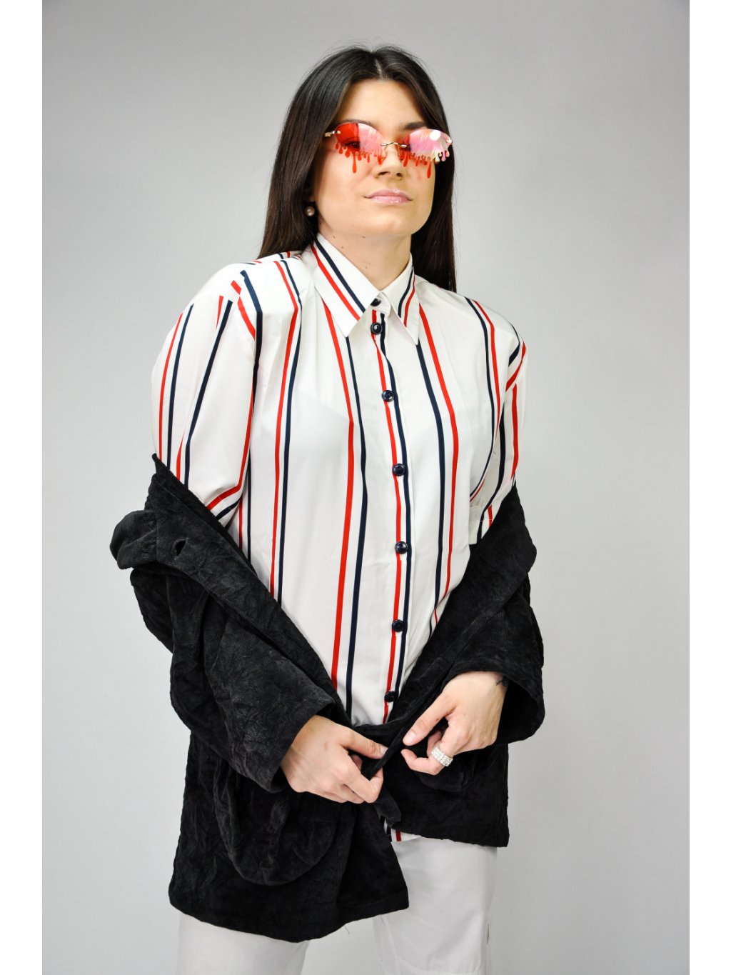 krémová pruhovaná vintage halenka