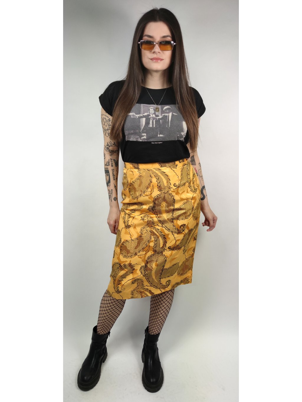 žlutá vintage sukně se vzorem