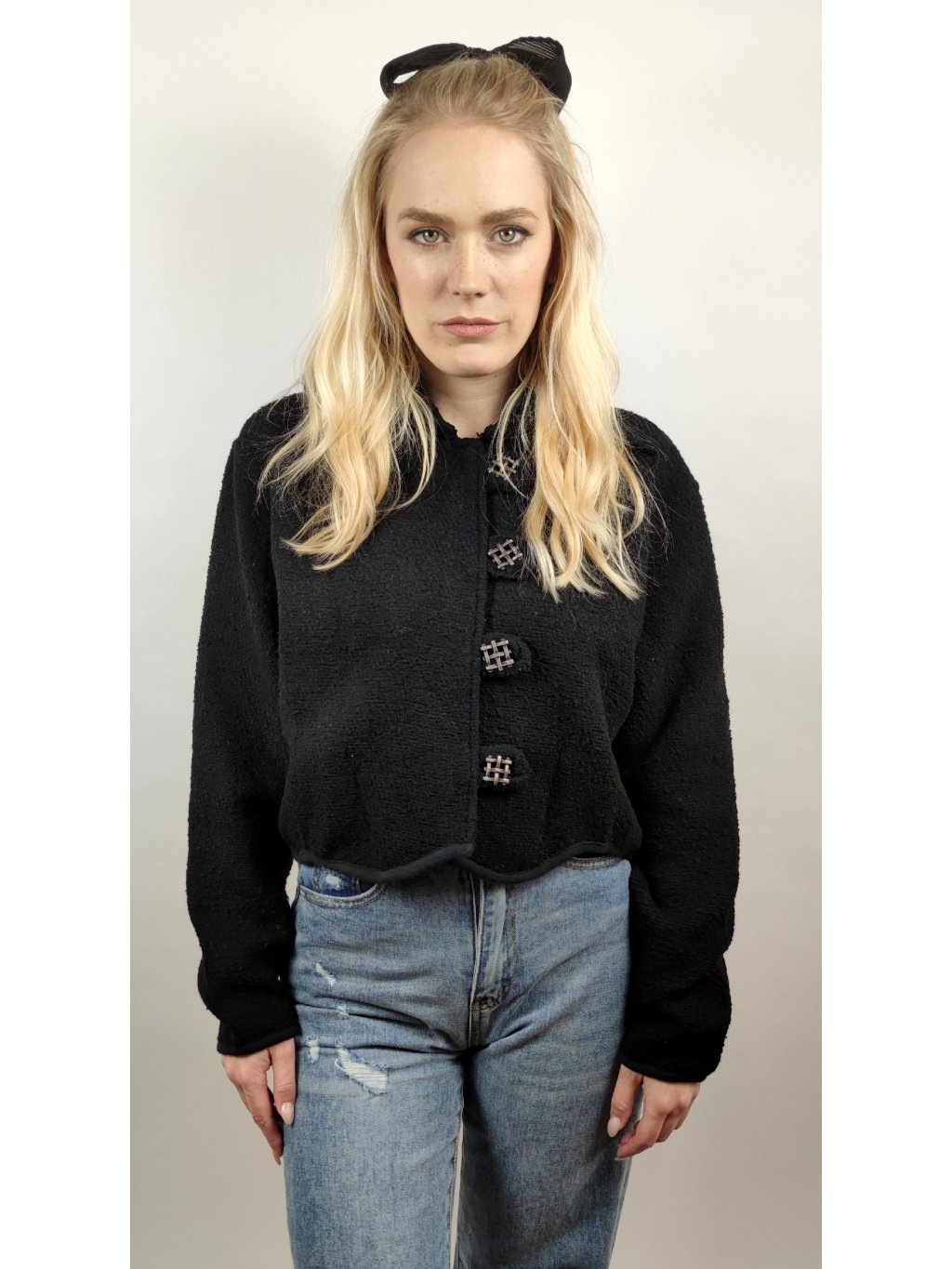 černé vintage  crop sáčko s límcem