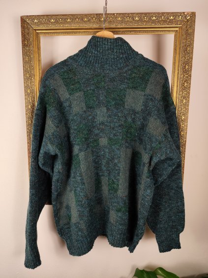 zelený vintage žíhaný svetr s rolákem