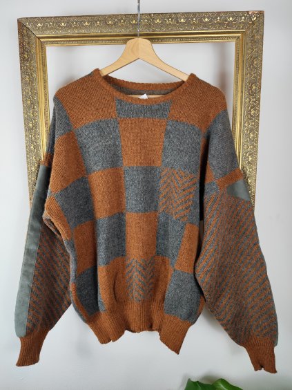 hnědošedý pánský vintage svetr