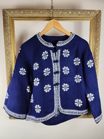 modrý vintage svetr s 3/4 zvonovými rukávy