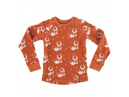 Merino tričko dlouhý rukáv kulatý výstřih dětské Krémové lišky na zrzavé