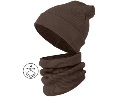 2455 merino zebro set cepice a nakrcnik damsky hnedy melir