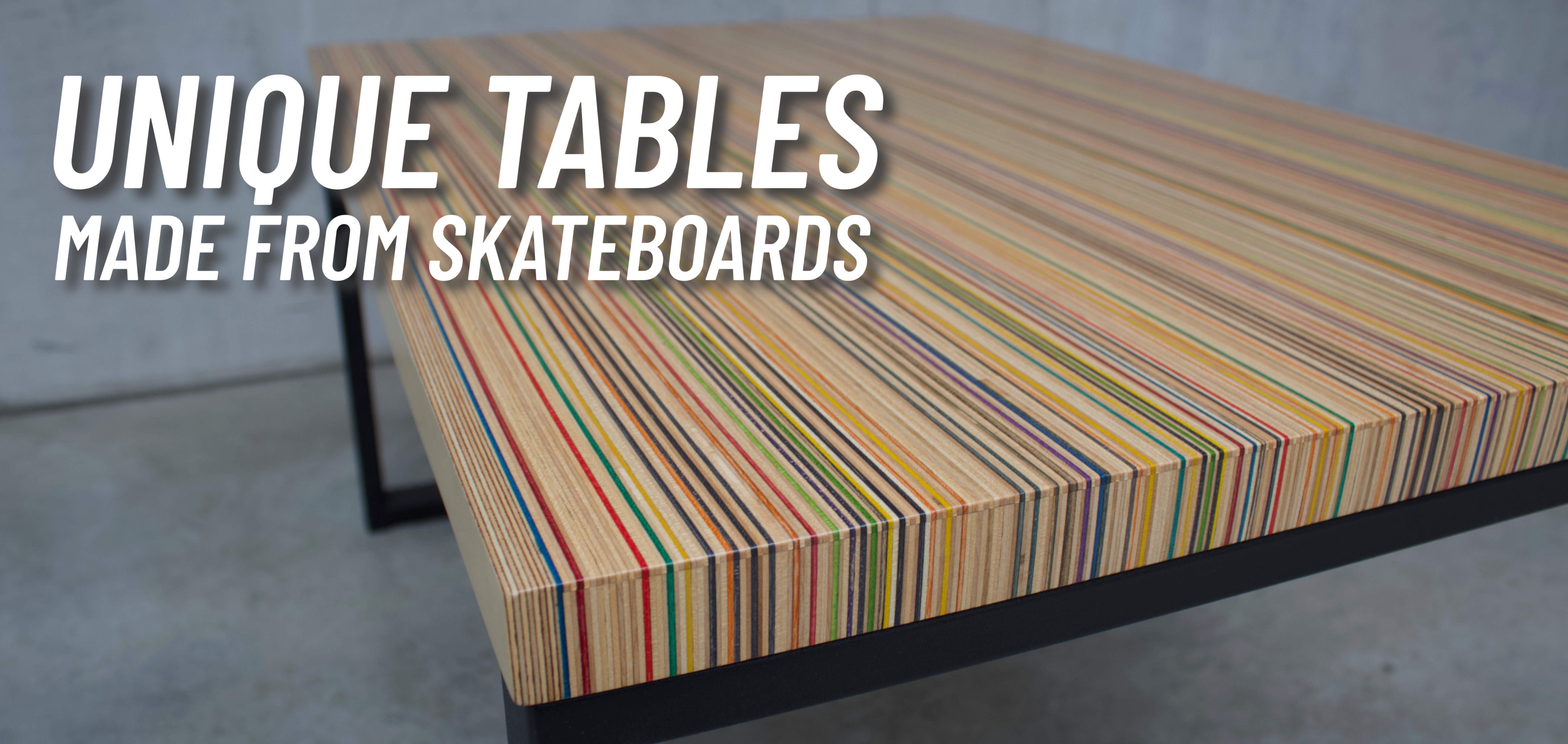 Tables made from recycled skateboards