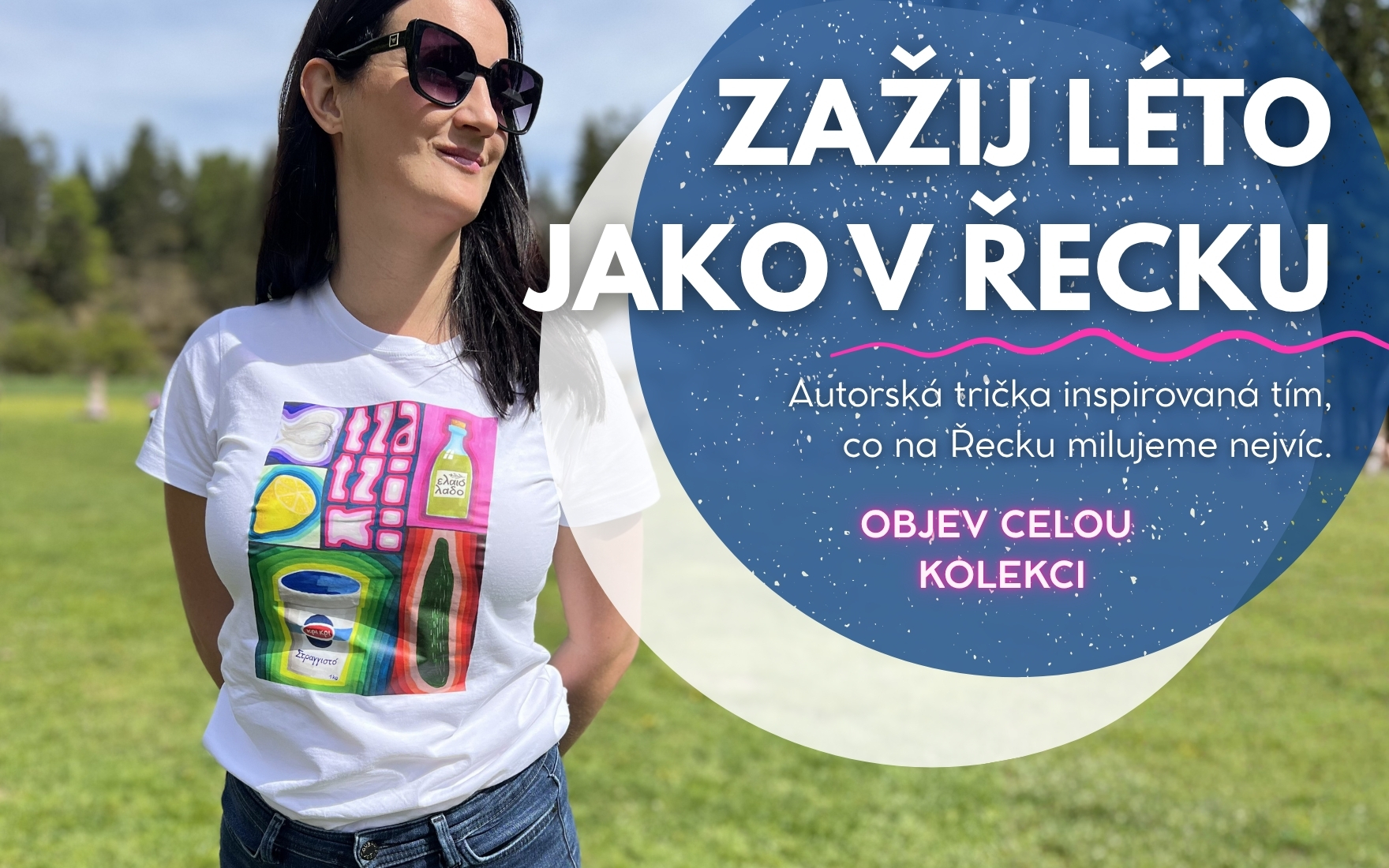Trička s barevným autorským potiskem inspirovaným Řeckem z dílny crazy.about.greece.in.prague