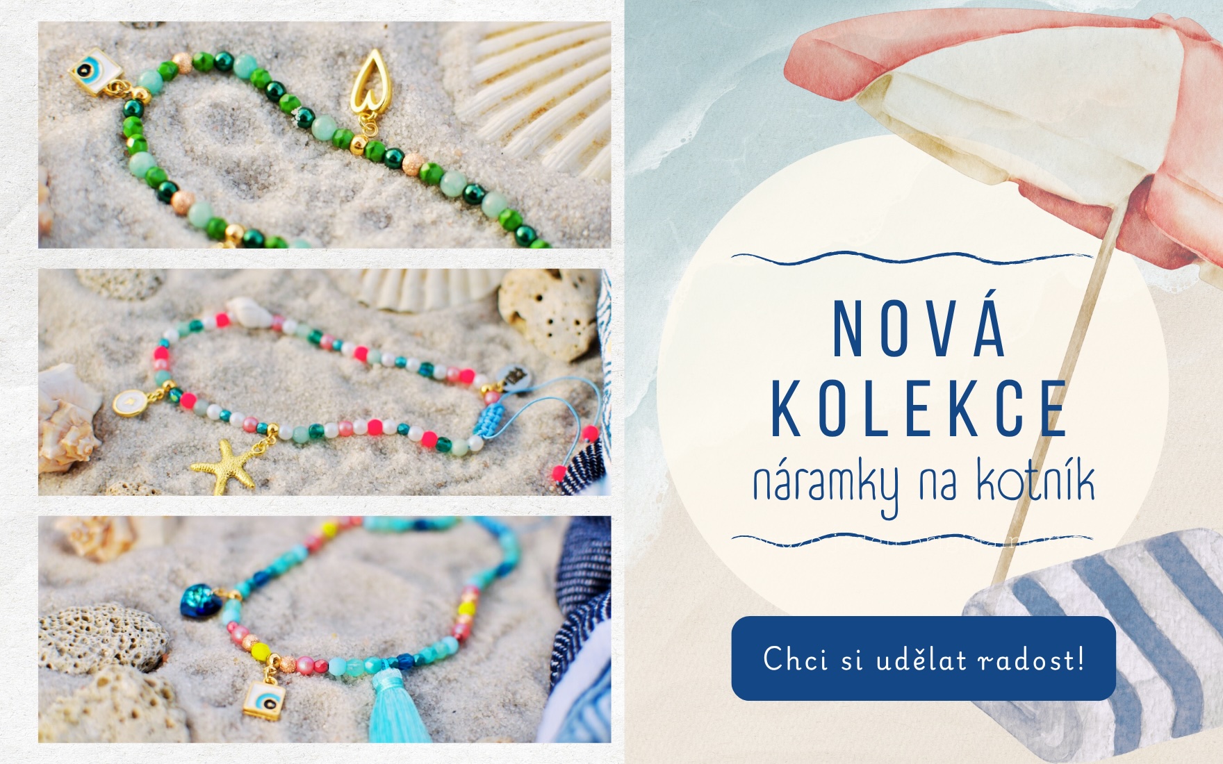 Náramky na kotník ve středomořském stylu s přívěsky inspirovanými řeckem, mořem, pláží a sluncem