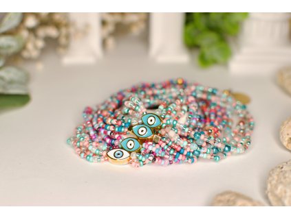 náramek z barevných korálků preciosa a japonských korálků toho s řeckým okem středomořský styl řecký styl crazy about greece in prague 9