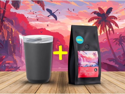 Termohrnek Kinto To Go Tumbler černý 360ml a káva Pura Vida 250g
