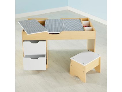Dřevěný hrací stůl 2v1 se stoličkou pro malé stavitele i kreativce