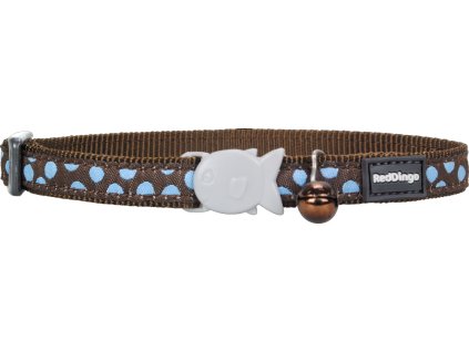 Nylonový hnědý obojek pro kočku s modrými bodkami